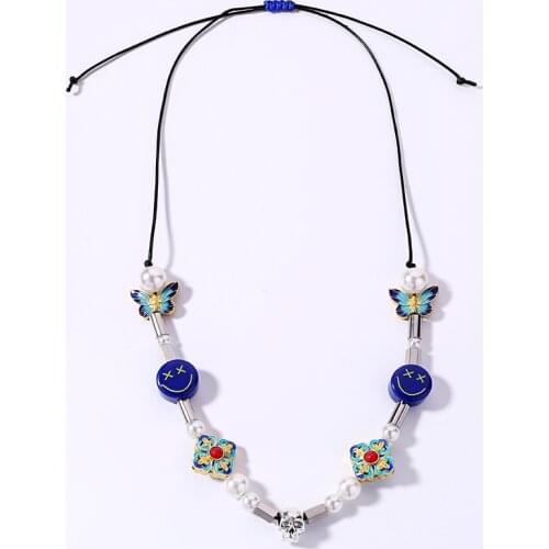 Fashion all-match necklace blue butterfly necklace hip hop street shot round bead necklace hot sale