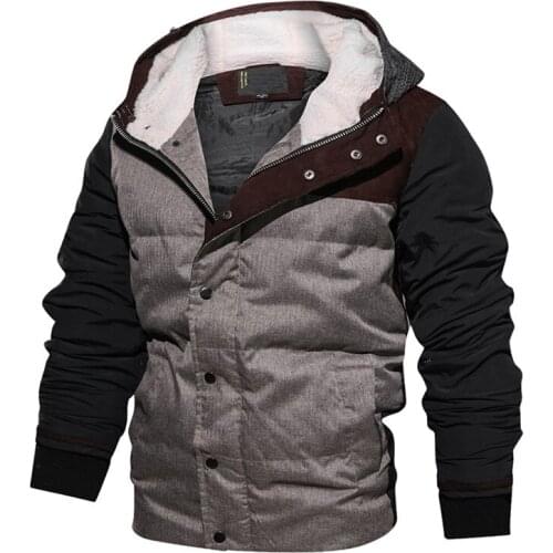 Casual mens hooded jackets Autumn Winter mens Single-breasted thick Thermal Cotton coats male patchwork warm Parkas outwear Top