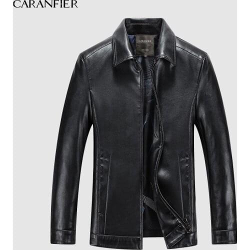 CARANFIER 2019 Men Genuine Leather Jacket Autumn Outerwear Black Slim Simple Business Style Sheepskin Coat High Quality Clothes