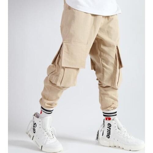 Retro mens pants stage personality Multi-pocket pant men casual trousers cotton black beige singer dance rock novelty