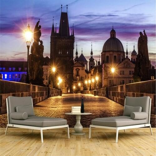Beibehang Wallpaper mural painting living room bedroom custom retro nostalgia and European and American city nightscape murals