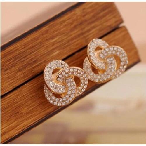 New fashion jewelry temperament simple super flash crystal earrings boho earrings ladies elegant earrings rose ring earrings