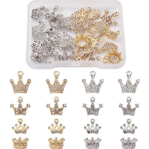 32Pcs Alloy Rhinestone Crown Charms Pendants Crystal Crown Spacer Beads Charms For DIY Jewelry Necklace Bracelet Earring Making
