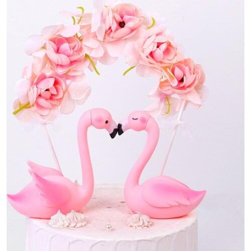 Flamingo Resin Cake Topper Rose Flower Arch with LED Fairy Lights Birthday Wedding Cake Centerpiece Decoration Event Party Decor