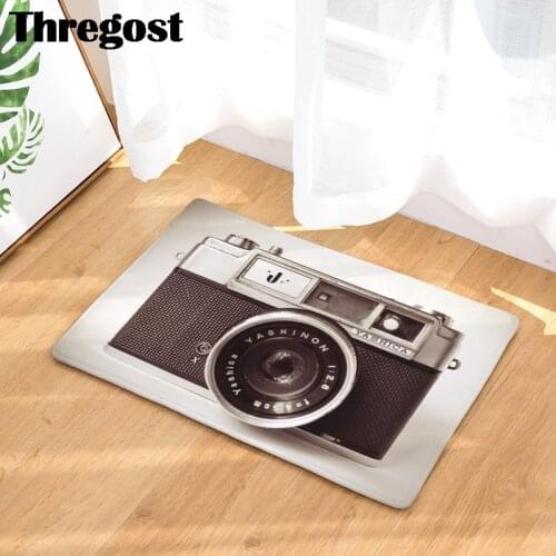 Thregost 3D Camera Pattern Anti-Slip Flannel Carpet Door Mats Microfiber Soft Doormat Indoor Kitchen Living Room Floor Mat Rugs