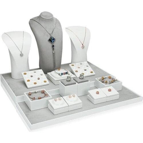 Factory direct sales jewelry display stand gray velvet leather necklace ring jewelry storage display set set table