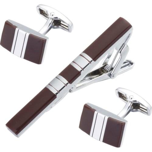 A luxury Black Enamel Silvery Stripe Tie Clip Cufflinks Gift Set Mens Wedding Jewelry Tie Shirt Cufflinks tie clip Free shipping