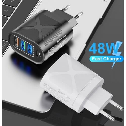 4Ports Quick Charge QC3.0 2.4A Type C PD Fast Charger USB C Fast Charging Travel Wall For iPhone 11 12 Pro Max Xiaomi Huawei