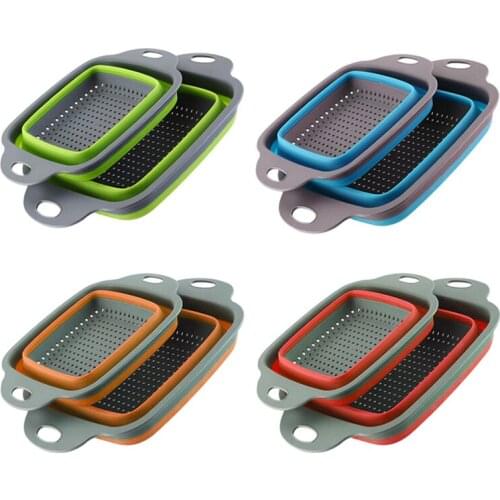 Foldable Fruit Vegetable Washing Basket Strainer Portabl Silicone Colander Collapsible Drainer With Handle Kitchen Tools