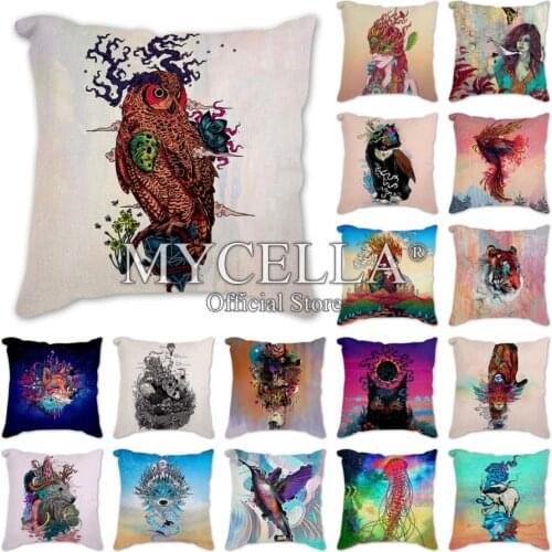 Owl fox bird woman Pillow Case Cartoon Nature & animals Cushion Cover for Sofa Home Car Decor Pillowcase 45x45cm Cushion Covers