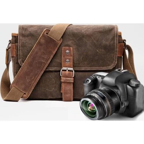 Mens Messenger Bag Waterproof SLR Camera Bag With Lens Compartment Vintage Crossbody Bags Waxed Canvas Shoulder Bag