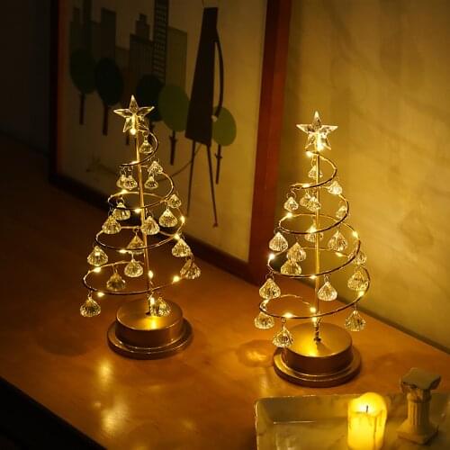 LED Table Lamp Crystal Christmas Tree Star Wrought Iron Art Atmosphere Decorative Table Night Lamp for Bedroom Living Room Study