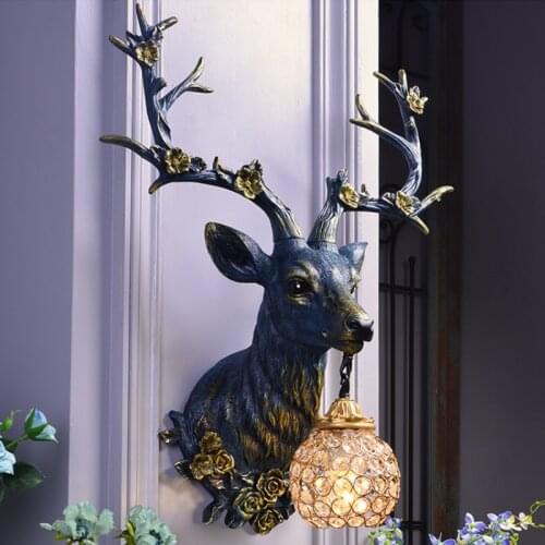 Vintage LED Loft Resin Deer Wall Lamps for Dining Room Attic Aisle Living Room Bedroom Wall Sconce Light Home Wall Mount Light