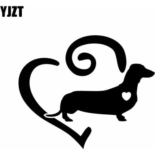 YJZT 16CM*13.4CM Dachshund Doxie Love Heart Vinyl Car Styling Car Sticker Black/Silver C2-3324