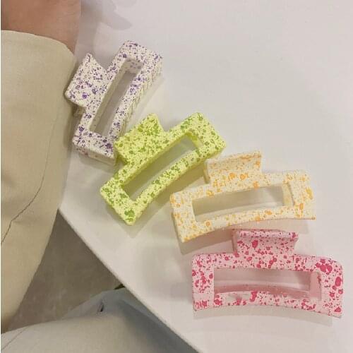 AOMU Summer Colorful Acrylic Resin Spot Rectangle Hairpin Matte Irregular Geometric Hollow Big Hair Claw for Women Fashion Gifts