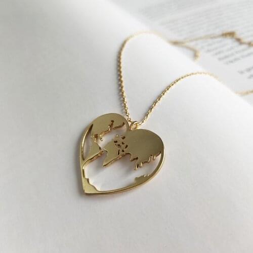 Silvology 925 Sterling Silver Heart World Necklace Gold Creative Minimalist Map Pendant Necklace For Women 2019 Gold Jewelry New