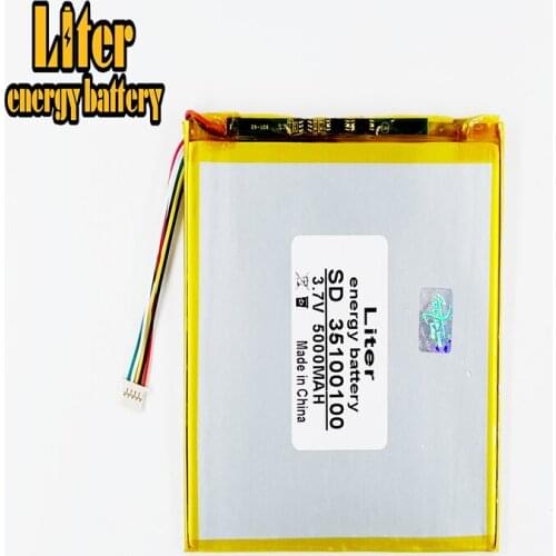 1.0MM 5pin connector 3.7v 35100100 5000mah lithium polymer battery with pcm backup tablet pc battery