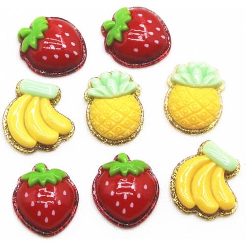 10PCS Resin shiny strawberry fruit Flat back Cabochon imitation food Art Supply Decoration Charm DIY Craft