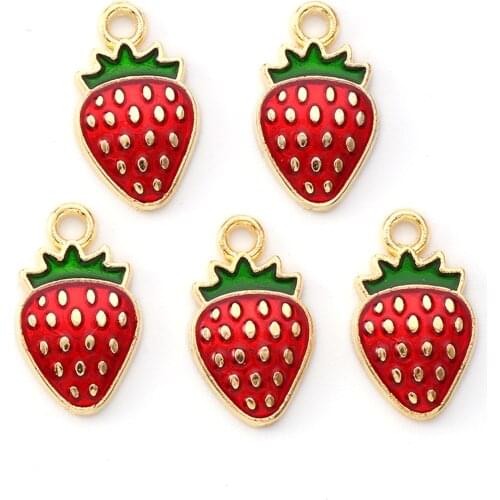 100Pcs Fruit Strawberry Charms Light Gold Plated Alloy Enamel Pendants Handmade Necklace Bracelet Earring Jewelry Accessories