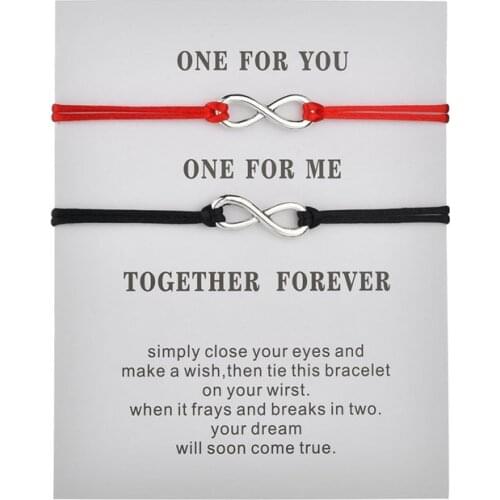 2psc/set Together Forever Love Infinity Bracelet for Couple Black Red String Bracelets Wedding Wish Jewelry for Women Best Gift