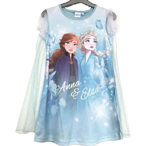 2021 Frozen Princess Dress Disney Cartoon Anime Figure Elsa Anna Pattern Girls Mesh Dress