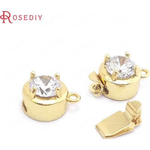 37837)2PCS Diameter 10MM 24K Gold Color Brass and Zircon Necklaces Connect Clasps Jewelry Making Supplies Diy Accessories