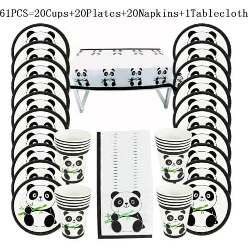 61Pcs/41Pcs Wonderful Panda Disposable Tableware Sets Kids Birthday Party Cups Plates Napkins Tablecloth Panda Decoration Supply