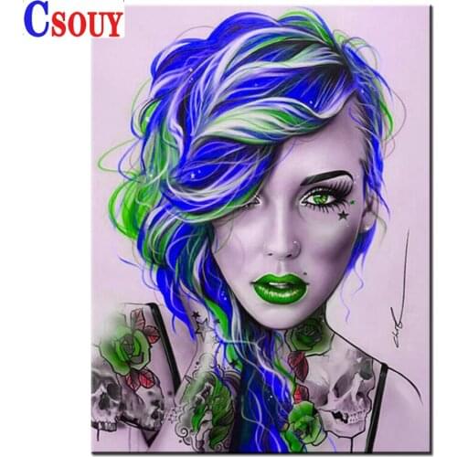 Beauty 5D Diy Diamond Embroidery Bule Hair Diamond Mosaic Drawing Full Square Round Drill Diamond Painting Cross Stitch Decor