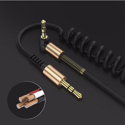 Buyincoins 3.5mm Male to Male Audio Cable Flexible Spring Elbow 1M Aux Line For Computer Laptop TV DVD CD Player #229045