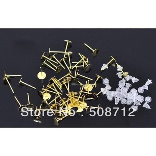 Free shipping!!! 1000 Pairs Gold Plated Earring Post W /Stoppers 12x4mm,earrings base ,earrings pad