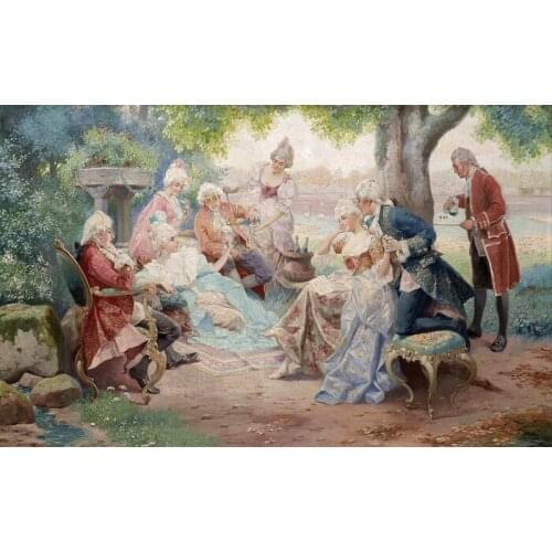Free shipping classic court figure noble lady earl outdoor party oil painting canvas prints on canvas wall art decor picture