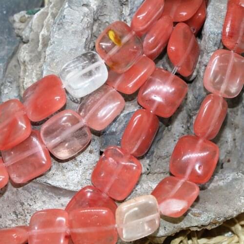 Fashion pink cherry quartz watermelon stone crystal 12mm 14mm square beads high quality fashion women loose beads 15inch B487