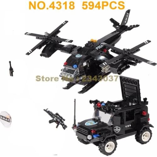 C0533 594pcs Urban Police Swat Corps Armoured Helicopter Car Building Block Toy