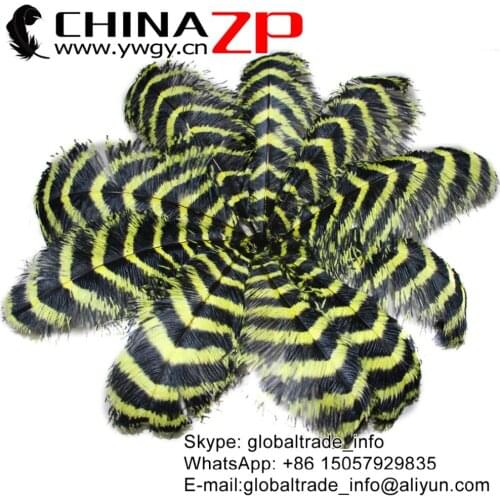 CHINAZP Wholesale 50pcs/lot Size 28'-30" (70-75cm) Top Quality Dyed Black Yellow Striped Ostrich Feathers Carnival Decoration
