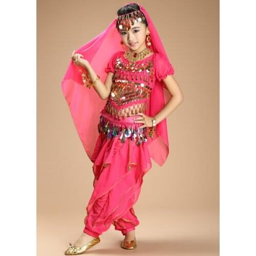 Hot selling Handmade Kids Belly Dancing Children Belly Dance Costumes Girls Bollywood Indian Performance Cloth Whole Set 3 Color
