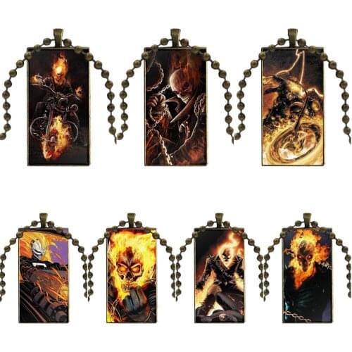 For Women Wedding Gift Ghost Rider Design Fashion Vintage Glass Women Rectangle Necklace Pendants