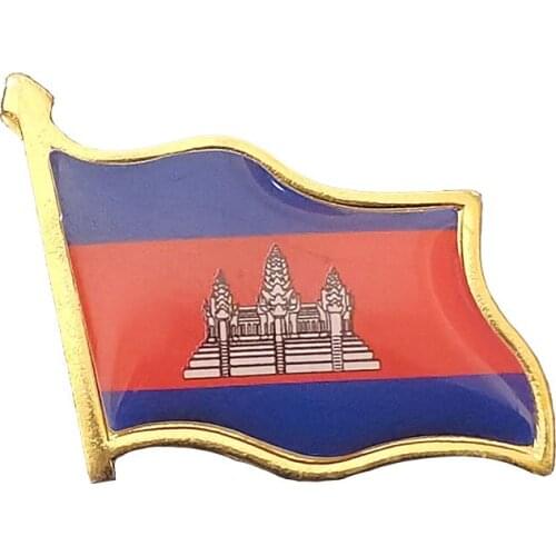 Cambodia Democratic Flag Brooch Beautiful Enamel Pins Electroplated Gold Badge Knapsack/School Bag Decoration Accessories