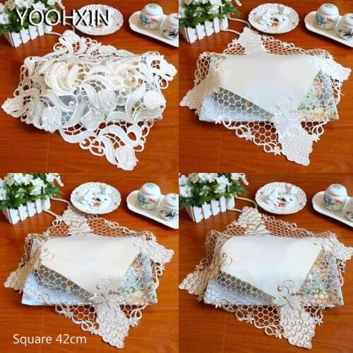 HOT Hollow satin embroidery placemat cup mug tea coffee coaster kitchen dining pan table place mat lace doily wedding drink pad
