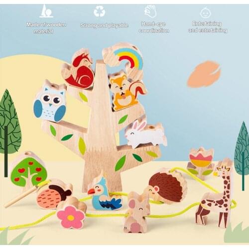 Children Animal Balance Wooden JengaBlocks Toys Montessori Stacking Threading Games Early Educational Fine Motor Training Toys