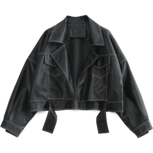 Winter Black Leather Jacket Women Korean Thin Loose Moto Jacket Female 2021 Spring Fashion Streetwear Lady Outerwear Biker Coats