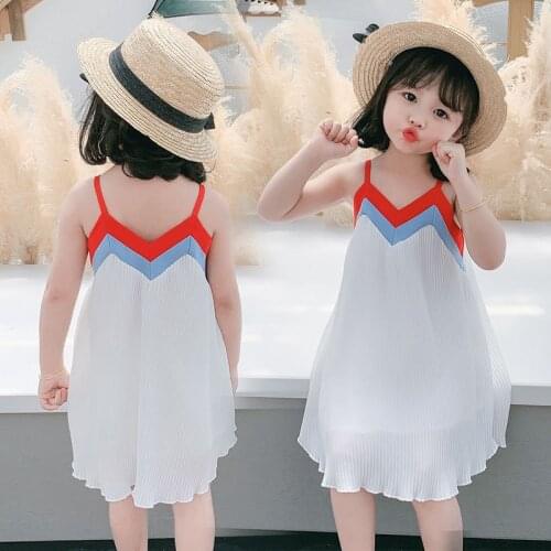 Toddler Children Girl Summer Sleeveless Beach Dress Princess Casual Party White Suspender Holiday Sundress