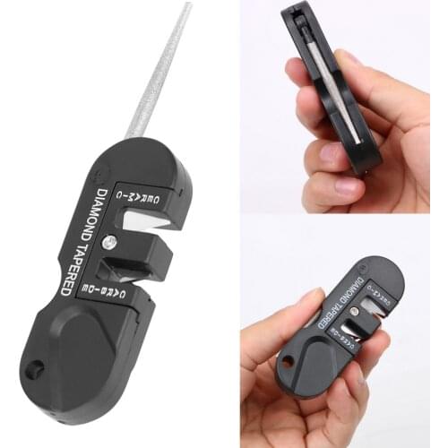 Multifunction Outdoor Survival Hunting Pocket Keychain Two Stages Sharpener Foldable Knife Sharpening Tool