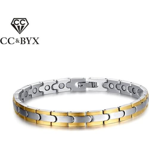 CC Fashion Mens Jewelry Bracelets & Bangles Gold-Color Titanium Stainless Steel Magnetic Health Care Bijoux Party Gift SBRM-025