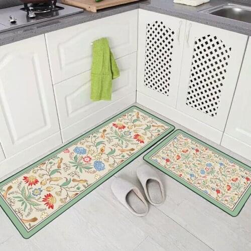 Fashionable modern new Chinese fresh flower and bird green kitchen mat combination entry mat bedroom long bedside blanket