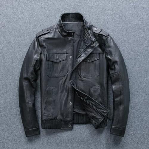 GU.SEEMIO Vegetable Tanning Men Sheepskin Genuine Leather Jacket Real Animal Skin Motorcycle