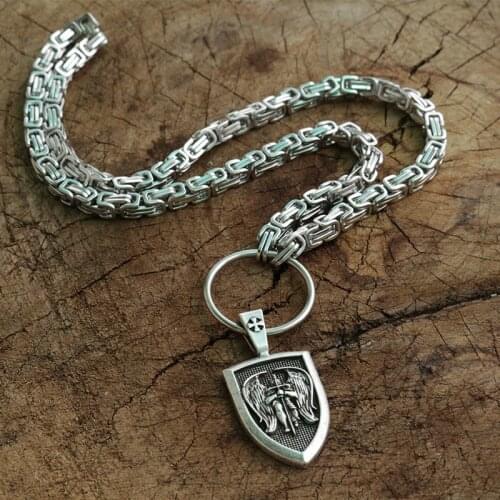 Men necklace Archangel St.Michael Protect Me Saint Shield Protection pendant Angel wings jewelry with stainless steel chain
