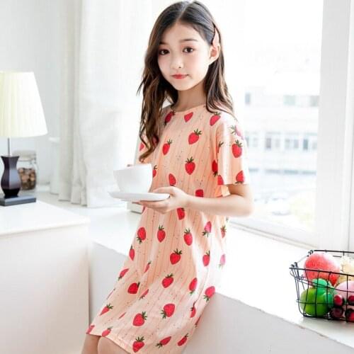 H5659 Girls Sweet Nightgown Home Clothing Summer Princess Style Cotton Thin Nightwear Female Short Sleeve Comfortable Sleepwear