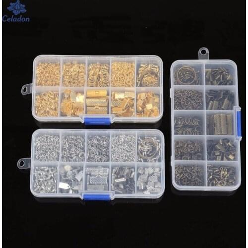 New 1Box 3 Colors Single ring/Lobster clasp/Tail chain/Clip buckle/Drop Kit Box for DIY Necklace Jewelry Making Materials