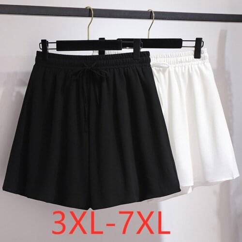 New 2021 summer plus size shorts for women large loose casual elastic waist chiffon belt shorts white black 3XL 4XL 5XL 6XL 7XL