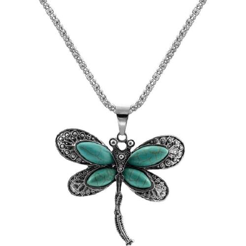 New Dragonfly Vintage High-Quality Alloy Turquoise Pendant Butterfly Turquoise Necklace Jewelry